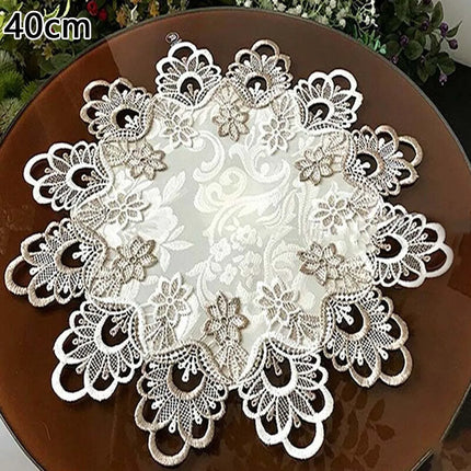 European Lace Trim Round Tablecloth