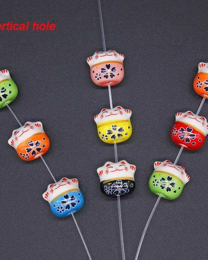 Charming 10pc Ceramic Lucky Cat Bead Set