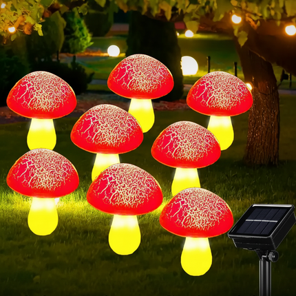 Solar Crackle Mushroom Garden Lights | Red, 8 / 12 / 20 Pack, ABS Stakes