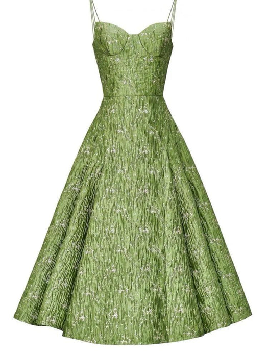 Green A-line Jacquard Slip Dress - Elegant Summer Ball Gown for Women