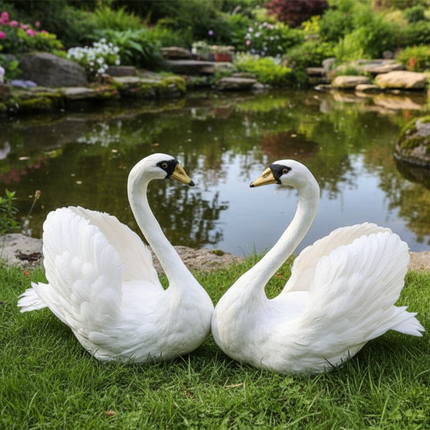 Realistic Large Swan Garden Decoration — Foam & Feather, 50×55cm
