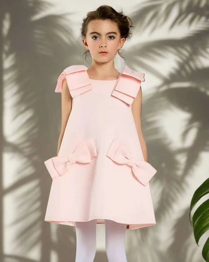 Charming Pink Bow Dress for Girls - Perfect for Spring and Autumn Parties and Weddings