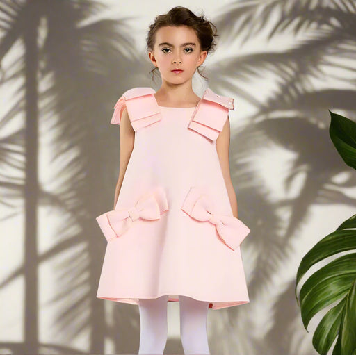 Charming Pink Bow Dress for Girls - Perfect for Spring and Autumn Parties and Weddings