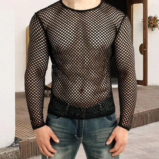 Men's Fishnet Open-Knit Tee — See-Through Short Sleeve, Loose Streetwear | Très Élite