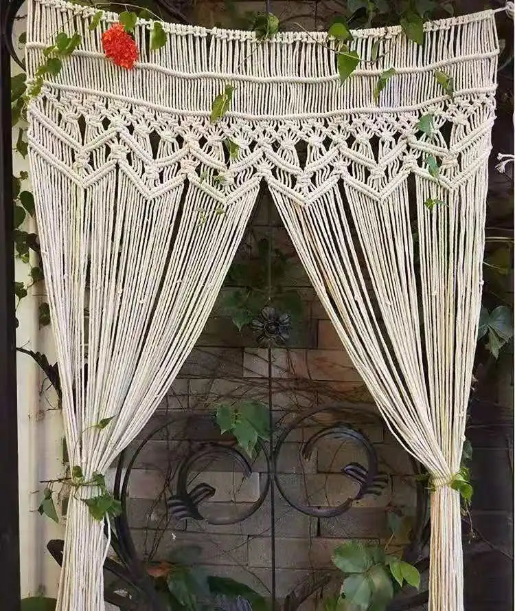 Hand-Woven Macrame Cotton Door Curtain & Wall Tapestry – Boho Wedding Backdrop
