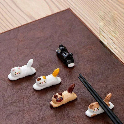 Set of 5 Cute Cat-Themed Ceramic Utensil Holders - Fun Japanese Chopstick Rests for a Joyful Dining Experience
