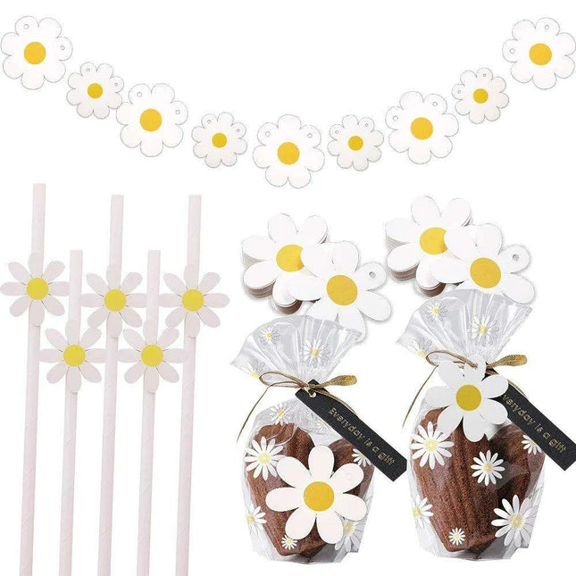 Daisy Dreams Celebration Decor Bundle with Banners, Straws, Stickers, and Labels for Unforgettable Events