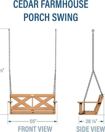 Charming Cedar Farmhouse Double Porch Swing Bench with Durable Weather-Resistant Design and 600 lb Capacity for Ultimate Comfort