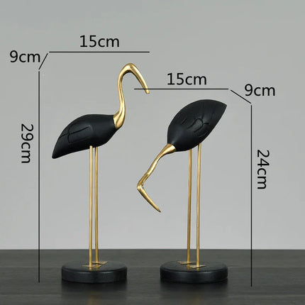 Xin Yi Wooden Crane Bird Sculpture - Brass Home Décor Figurine
