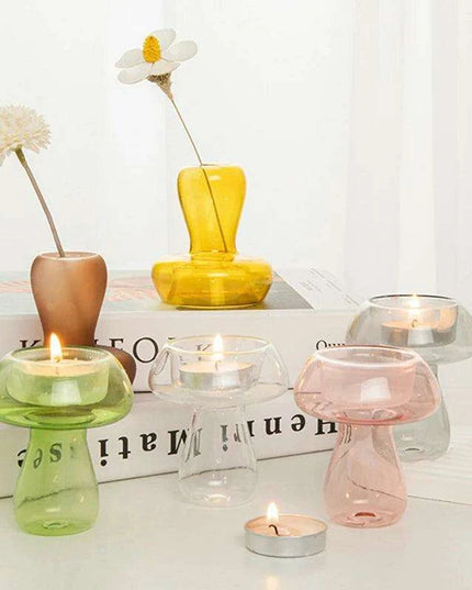 Whimsical Glass Mushroom Candle Holder for Elegant Home Decor and Events