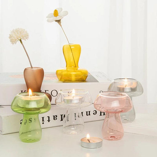 Whimsical Glass Mushroom Candle Holder for Elegant Home Decor and Events