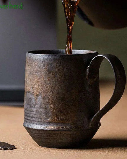 Nordic Charm Ceramic Coffee Mug with Hanging Ear and Gilt Couple Design