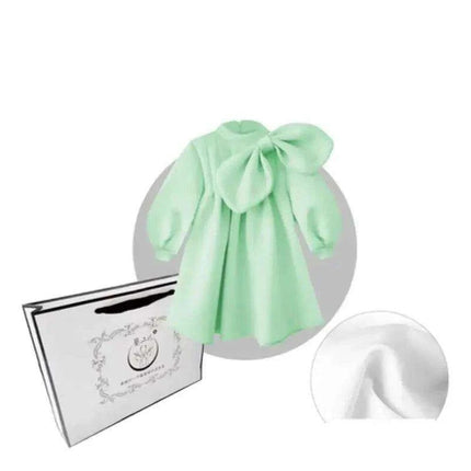 Charming Boutique Princess Dress for Girls with Elegant Bow and Puff Sleeves