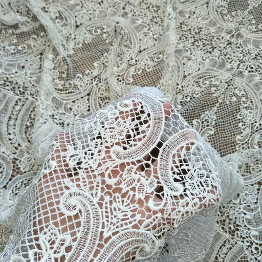Ivory Wedding Lace Fabric - Premium Chemical Lace for Gowns, Sold by Yard, 135cm Width