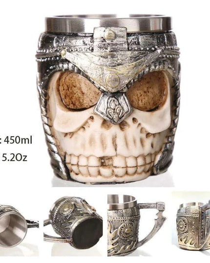 Skull Knight Tankard: Stainless Steel Resin Beer Stein - Viking Halloween Decor for Tea Pub