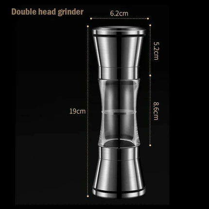 Stainless Steel Dual-Head Spice Grinder with Oversized Storage Compartment
