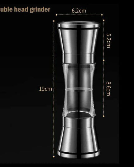Stainless Steel Dual-Head Spice Grinder with Oversized Storage Compartment