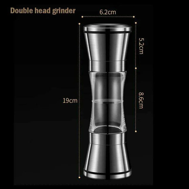 Stainless Steel Dual-Head Spice Grinder with Oversized Storage Compartment
