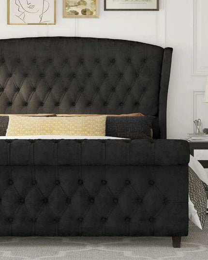 Opulent Handcrafted Velvet King Sleigh Bed - Sophisticated Style & Exceptional Comfort
