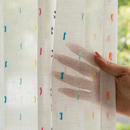 Shop1105002855 Colorful 3D Embroidered Sheer Curtain - Lovely Design