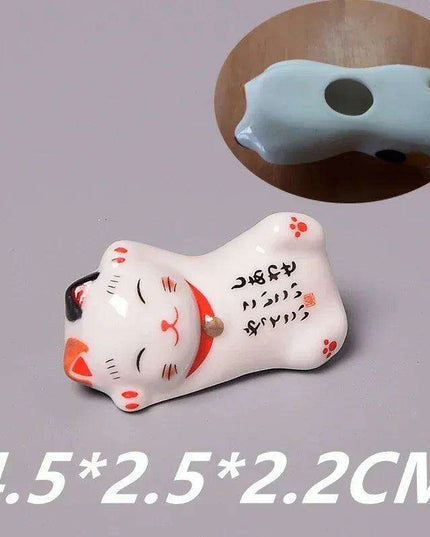Charming Maneki Neko Ceramic Chopsticks Rest - Infuse Your Dining Experience with Japanese Good Fortune
