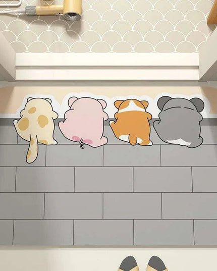 Cartoon-Inspired Diatomite Quick-Drying Bath Mat - Fun and Functional Home Rug