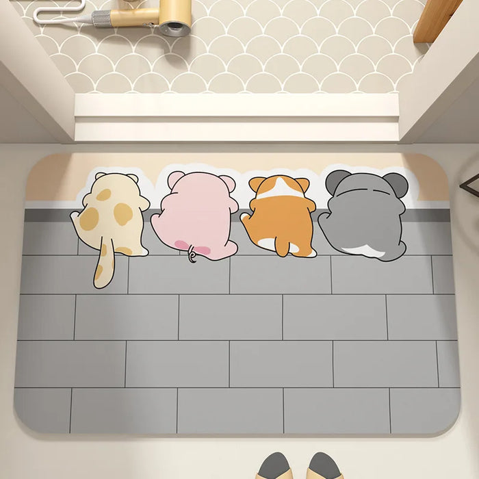 Quick-Dry Cartoon Diatomite Bath Mat - Premium Absorbent Rug with Anti-Slip Feature