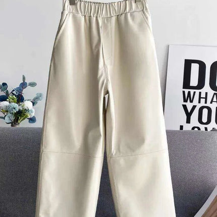 Elegant Sheepskin Leather Wide-Leg Trousers - Effortless Style