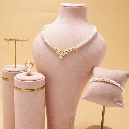 017068 Women Pearl Necklace Sets Cubic Zirconia Jewelry Set Dubai Dinn