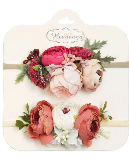 Floral Bow Infant Headband Set - 2-Piece Stretchy Hair Accessories for Newborns