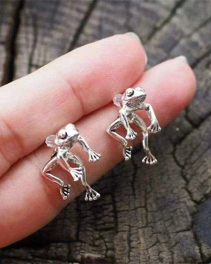 Whimsical Silver Frog Studs - Fun Gothic Punk Earrings for Distinctive Women