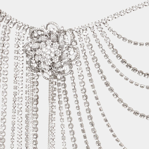 Floral Tassel Skirt with Rhinestone Body Chain Jewelry