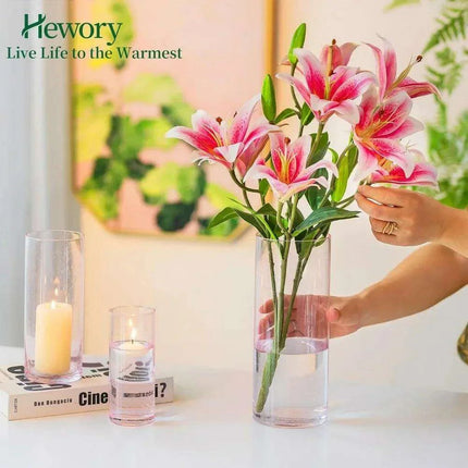 Elegant Pink Raindrop Glass Cylinder Vase Collection - 12 Piece Set