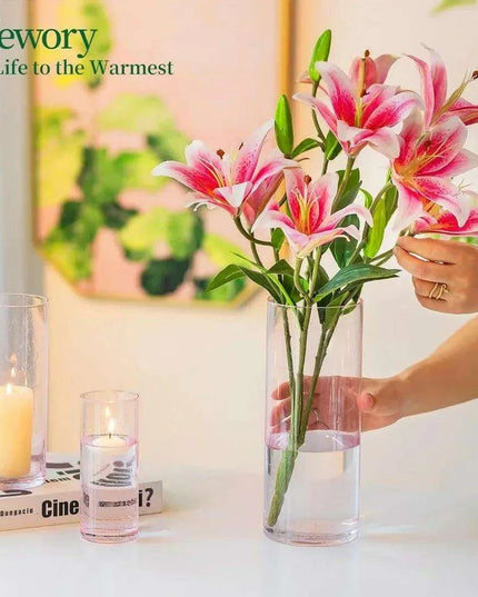 Elegant Pink Raindrop Glass Cylinder Vase Collection - 12 Piece Set