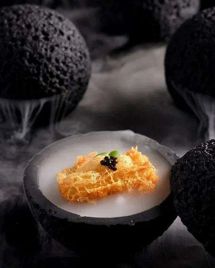 Exquisite Smoked Black Volcanic Stone Bowl Set for Gourmet Enthusiasts