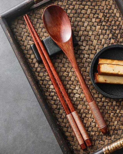 Stylish Wooden Utensil Collection: Premium Long Handle Soup Spoon & Elegant Chopsticks for Authentic Asian Dining