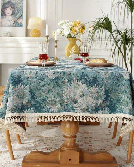 Elegant Floral Jacquard Tablecloth with Charming Tassel Details - Transform Your Dining Atmosphere