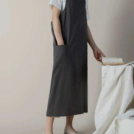 Chic Waterproof Apron for Culinary and Gardening Mastery - Adjustable Cotton-Linen Blend