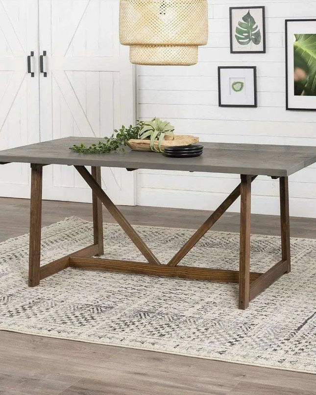 Charming Rustic Farmhouse Solid Pine Wood Dining Table - 72 Inch Modern Design in Grey/Brown for 6 Guests - 150 lbs Capacity