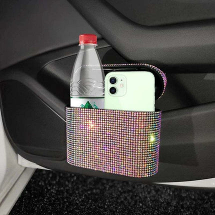Rhinestone Elegance Car Trash Bin - Chic Auto Waste Container