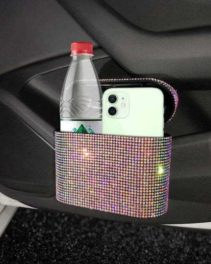 Rhinestone Elegance Car Trash Bin - Chic Auto Waste Container