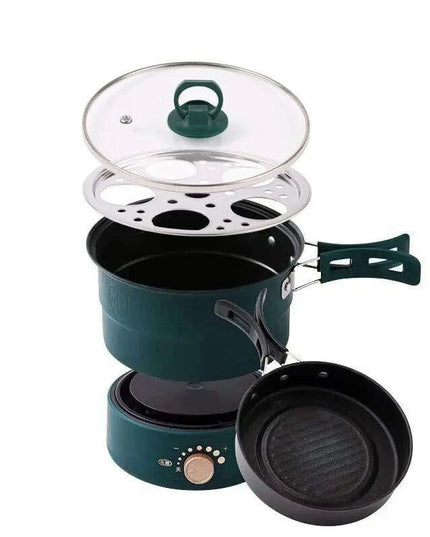 Compact Travel Multicooker: Foldable 110V/220V Cooking System for Frying, Steaming, and More