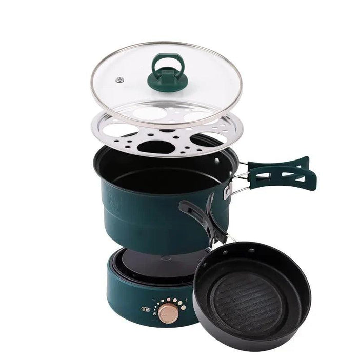 Compact Travel Multicooker: Foldable 110V/220V Cooking System for Frying, Steaming, and More