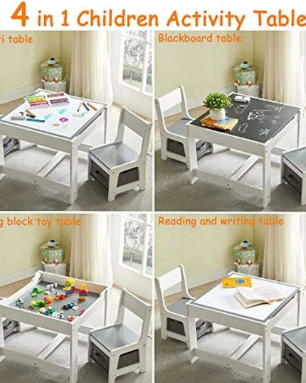 Versatile 3-in-1 Children's Wooden Activity Table Set with Hidden Storage - Ideal for Learning and Play