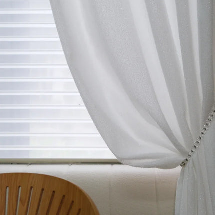 Silver Sequined Jacquard Sheer Curtains – Custom Width, Multiple Headings