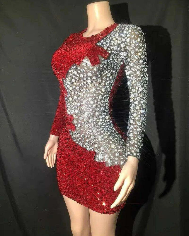 Glamorous Crimson Crystal Sheath Mini Dress: Enchanting Evening Elegance