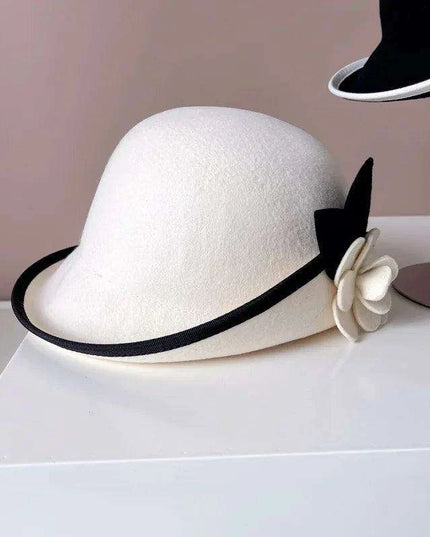 Elegant Camellia Wool Felt Top Hat - Women's Autumn/Winter Fashion Essential