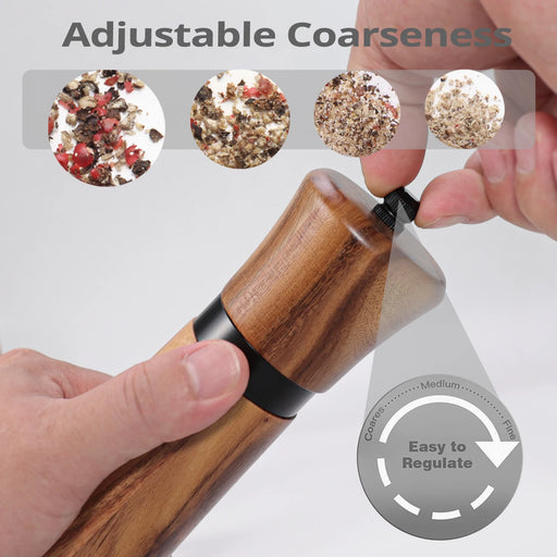 Acacia Wood Pepper Mill with Adjustable Ceramic Grinding Mechanism