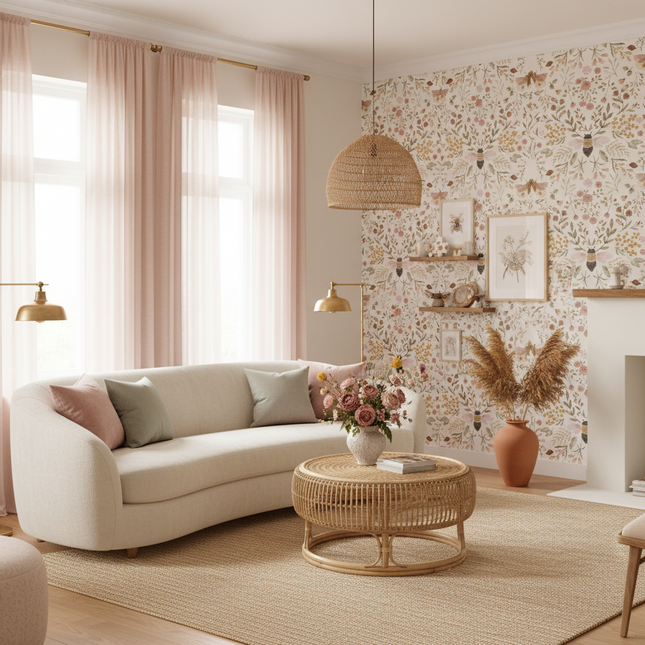Vintage Bees & Animals Mural Wallpaper – PVC-Free, Peel & Stick or Non-Woven