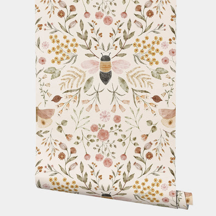 Vintage Bees & Animals Mural Wallpaper – PVC-Free, Peel & Stick or Non-Woven